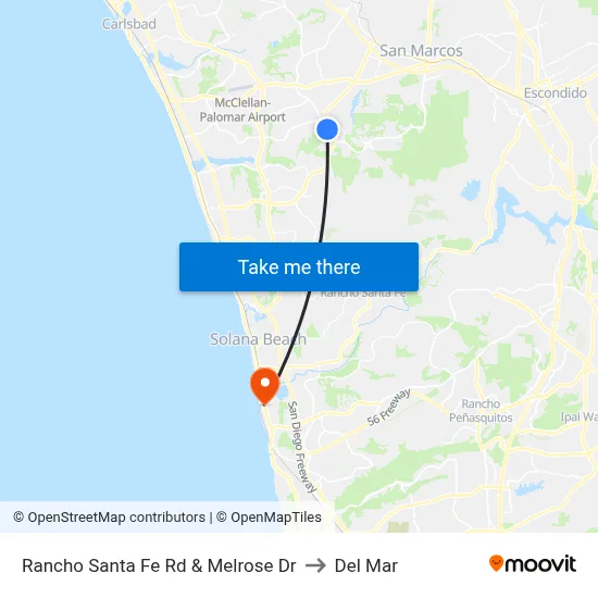Rancho Santa Fe Rd & Melrose Dr to Del Mar map
