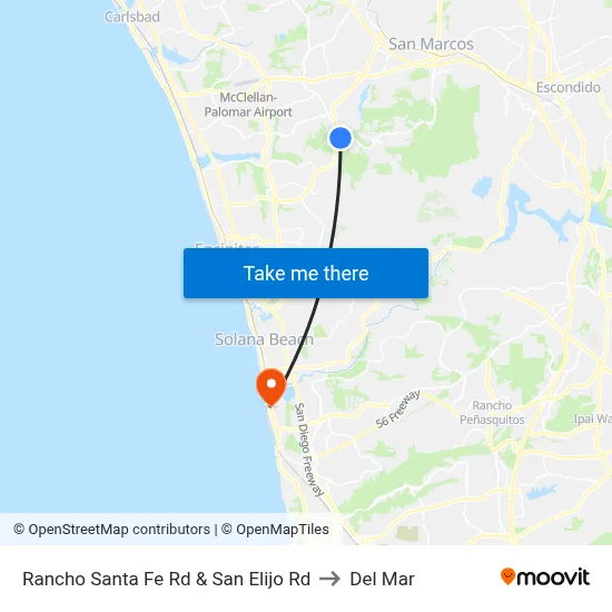Rancho Santa Fe Rd & San Elijo Rd to Del Mar map