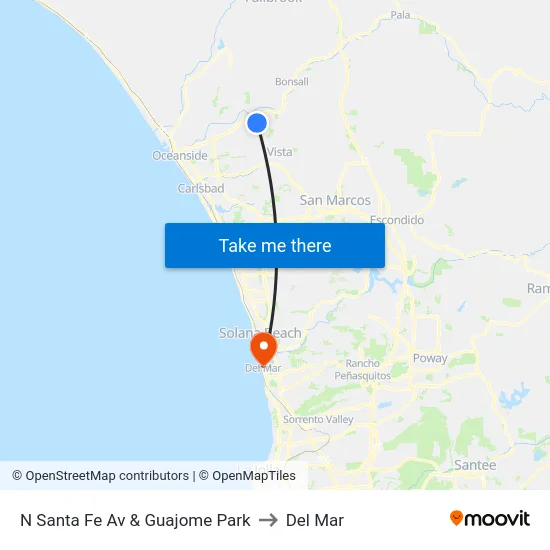 N Santa Fe Av & Guajome Park to Del Mar map