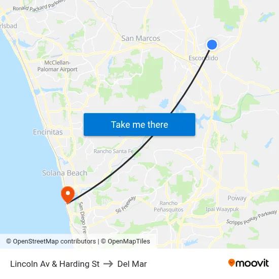 Lincoln Av & Harding St to Del Mar map