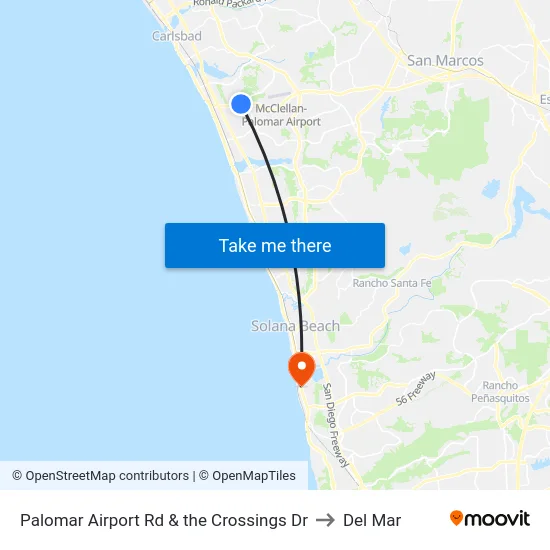 Palomar Airport Rd & the Crossings Dr to Del Mar map