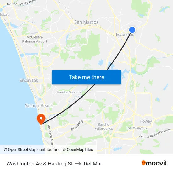 Washington Av & Harding St to Del Mar map