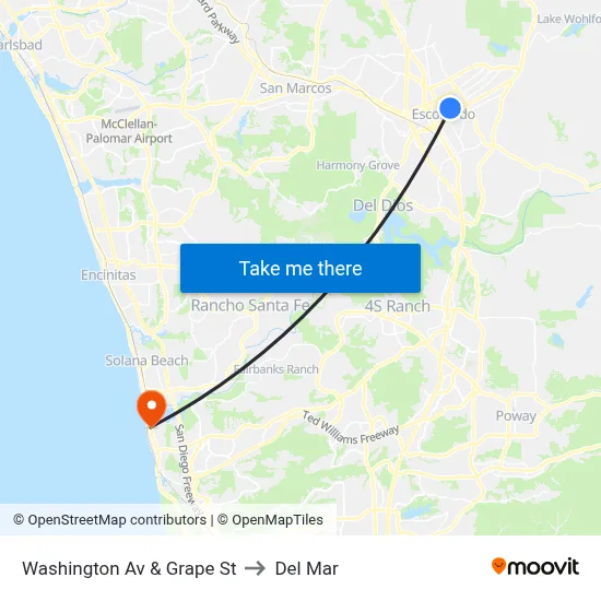 Washington Av & Grape St to Del Mar map