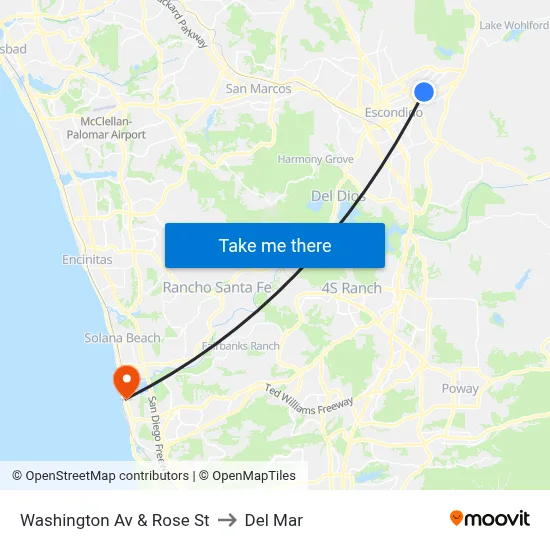 Washington Av & Rose St to Del Mar map