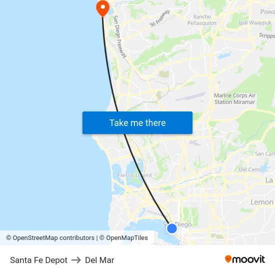 Santa Fe Depot to Del Mar map