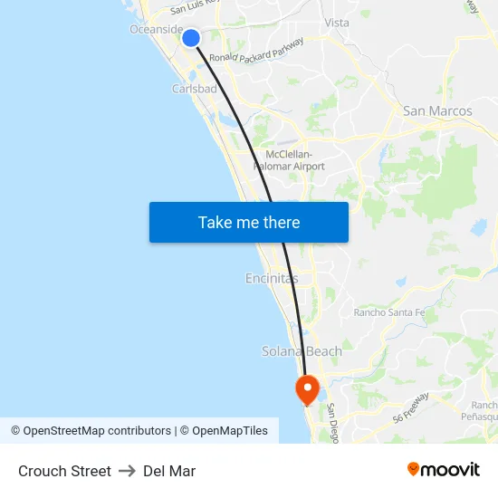 Crouch Street to Del Mar map
