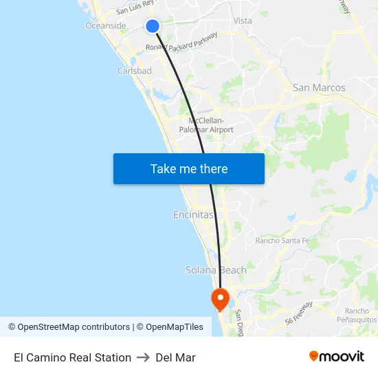El Camino Real Station to Del Mar map