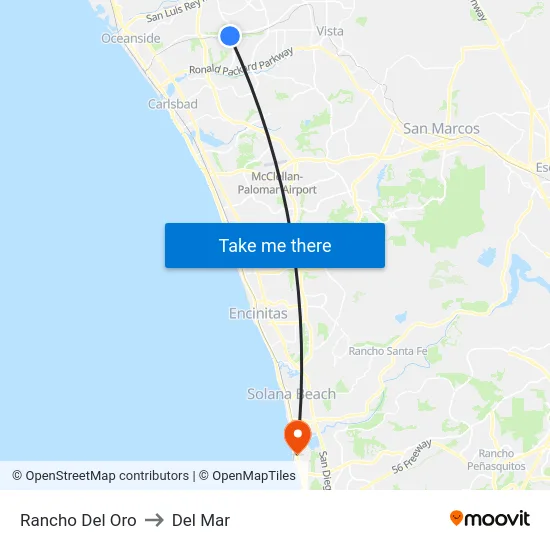 Rancho Del Oro to Del Mar map