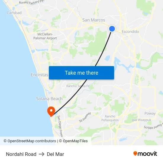 Nordahl Road to Del Mar map