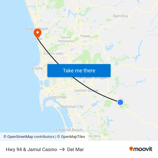 Hwy 94 & Jamul Casino to Del Mar map