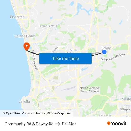 Community Rd & Poway Rd to Del Mar map