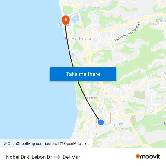 Nobel Dr & Lebon Dr to Del Mar map