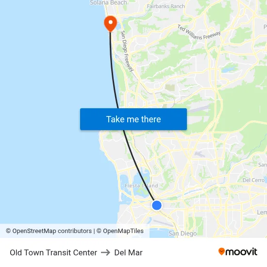 Old Town Transit Center to Del Mar map