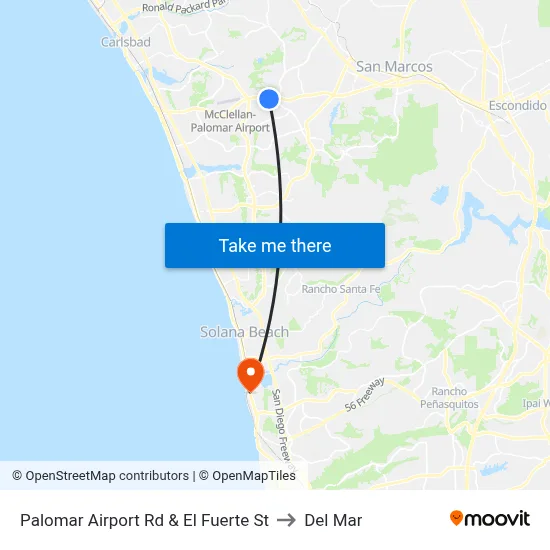 Palomar Airport Rd & El Fuerte St to Del Mar map