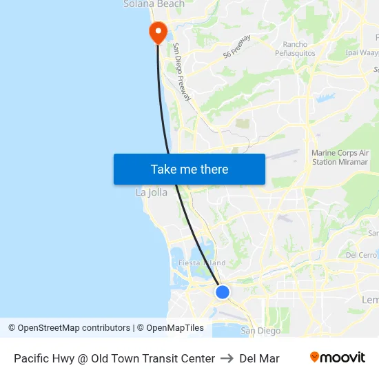 Pacific Hwy @ Old Town Transit Center to Del Mar map