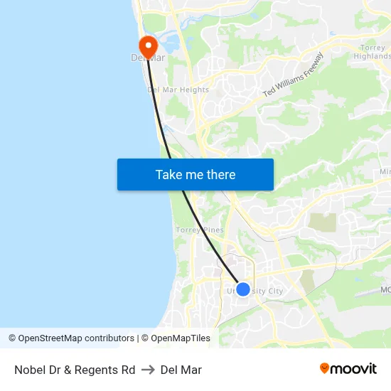 Nobel Dr & Regents Rd to Del Mar map