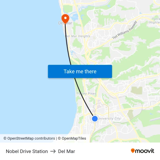 Nobel Drive Station to Del Mar map