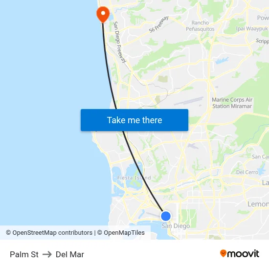 Palm St to Del Mar map
