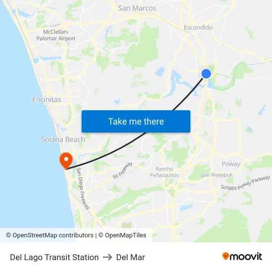 Del Lago Transit Station to Del Mar map
