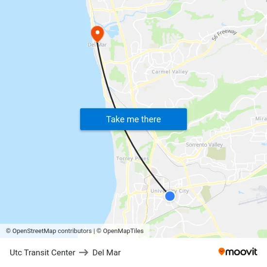 Utc Transit Center to Del Mar map