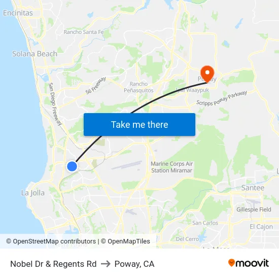 Nobel Dr & Regents Rd to Poway, CA map