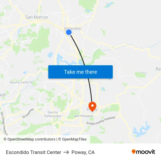 Escondido Transit Center to Poway, CA map
