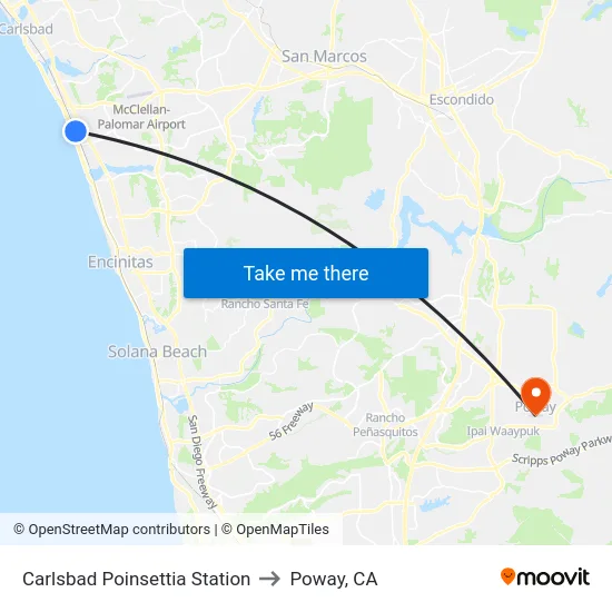 Carlsbad Poinsettia Station to Poway, CA map