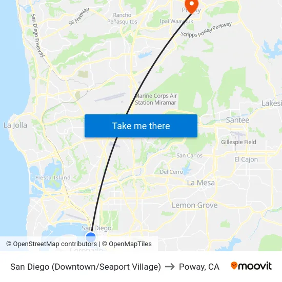 San Diego (Downtown/Seaport Village) to Poway, CA map