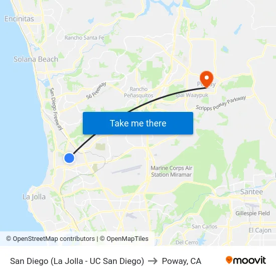 San Diego (La Jolla - UC San Diego) to Poway, CA map