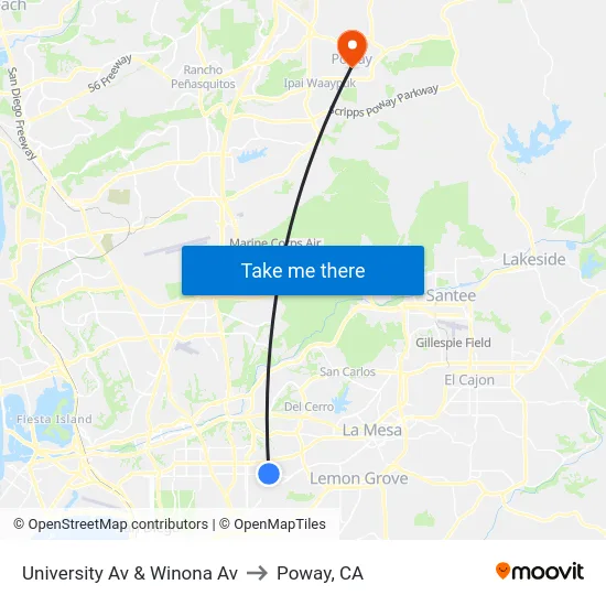University Av & Winona Av to Poway, CA map