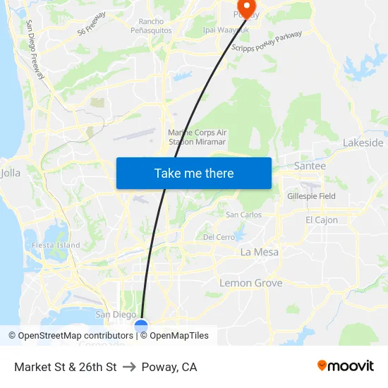 Market St & 26th St to Poway, CA map