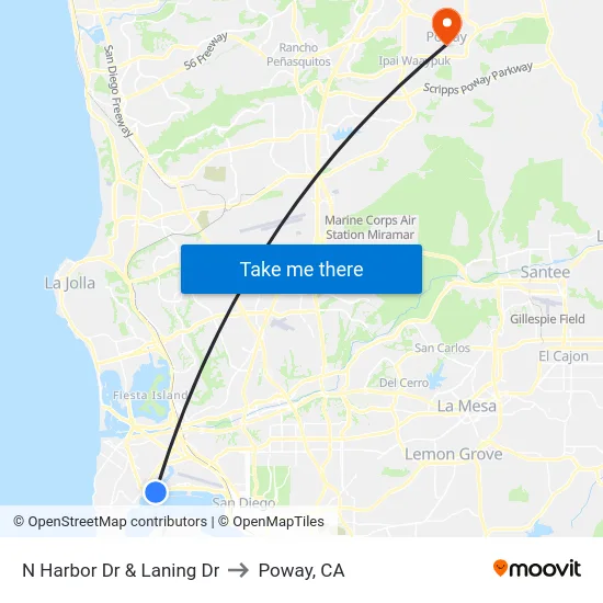 N Harbor Dr & Laning Dr to Poway, CA map