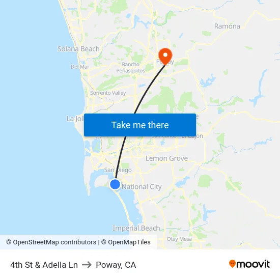 4th St & Adella Ln to Poway, CA map