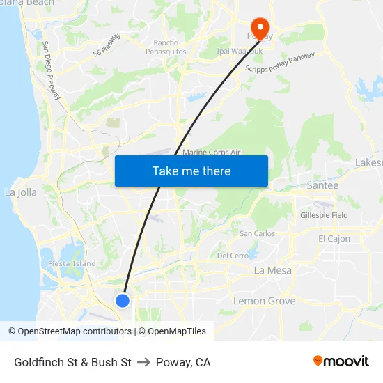 Goldfinch St & Bush St to Poway, CA map
