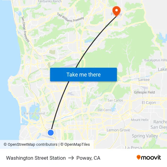Washington Street Station to Poway, CA map