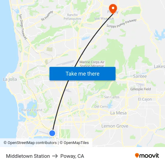 Middletown Station to Poway, CA map