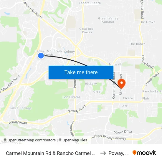 Carmel Mountain Rd & Rancho Carmel Dr (S) to Poway, CA map