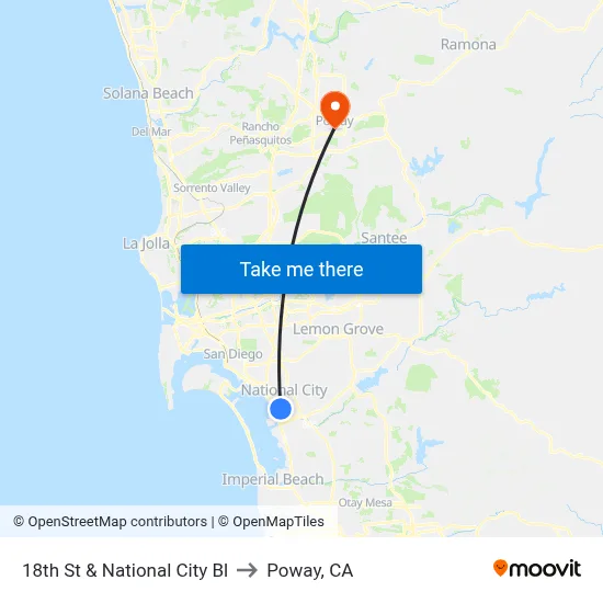 18th St & National City Bl to Poway, CA map