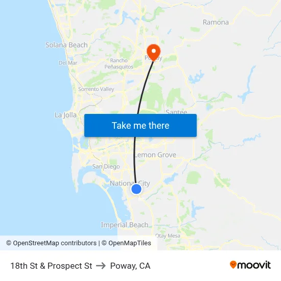 18th St & Prospect St to Poway, CA map