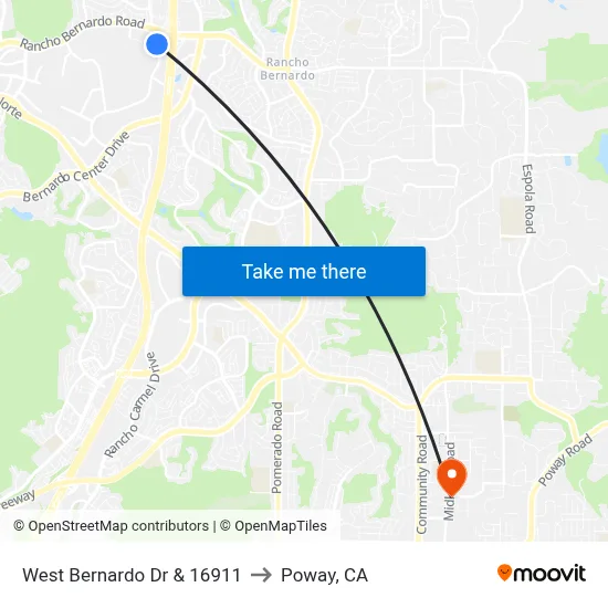 West Bernardo Dr & 16911 to Poway, CA map