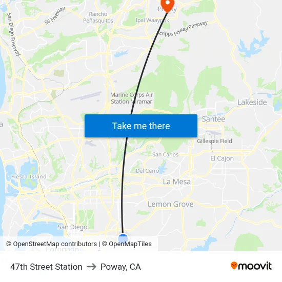 47th Street Station to Poway, CA map