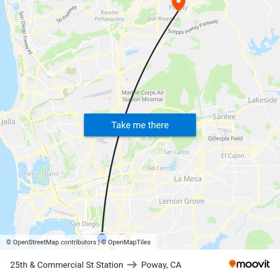 25th & Commercial St Station to Poway, CA map