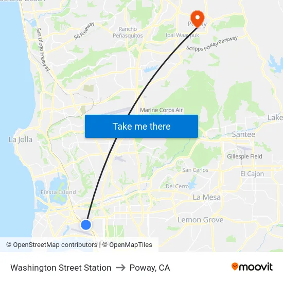 Washington Street Station to Poway, CA map