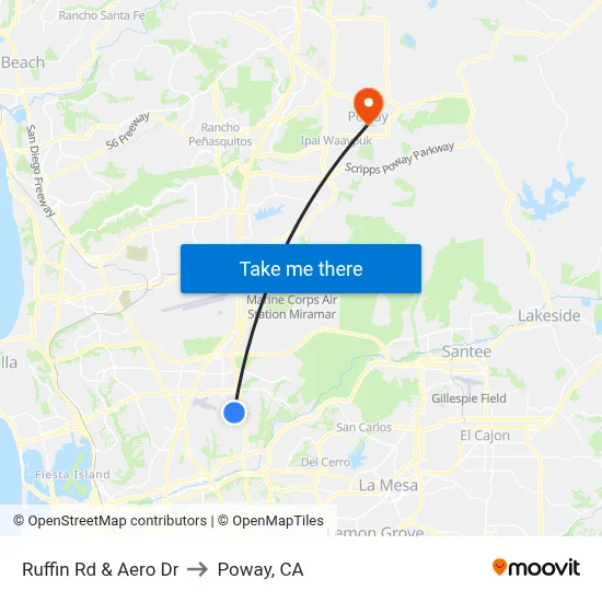 Ruffin Rd & Aero Dr to Poway, CA map