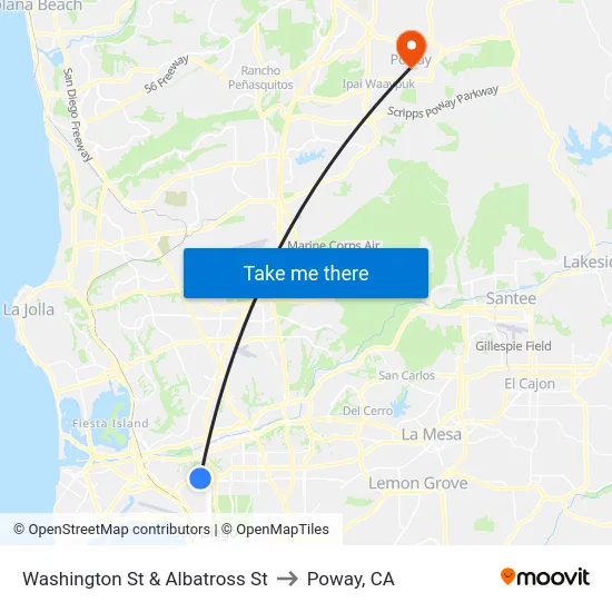 Washington St & Albatross St to Poway, CA map