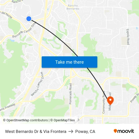 West Bernardo Dr & Via Frontera to Poway, CA map