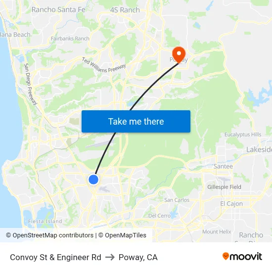Convoy St & Engineer Rd to Poway, CA map