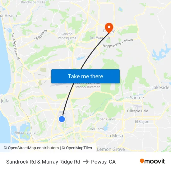 Sandrock Rd & Murray Ridge Rd to Poway, CA map