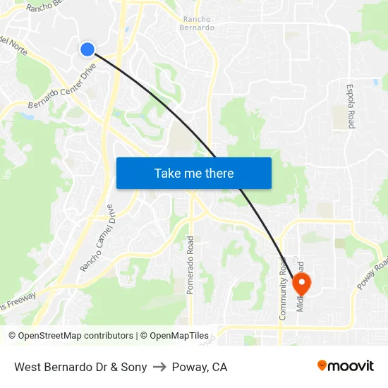 West Bernardo Dr & Sony to Poway, CA map