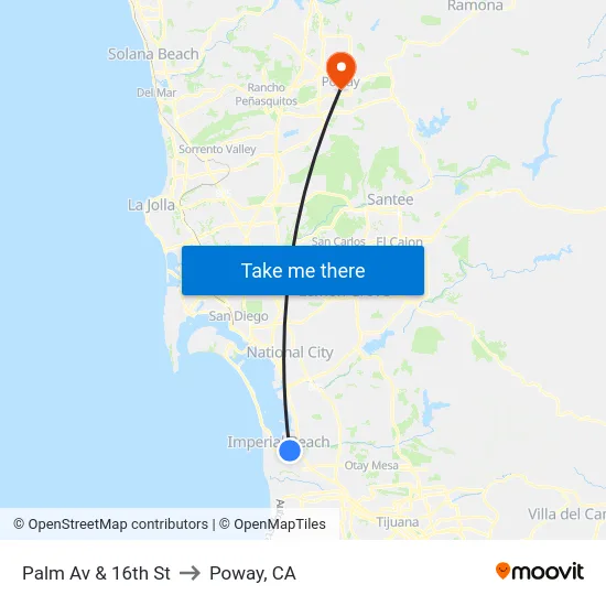 Palm Av & 16th St to Poway, CA map